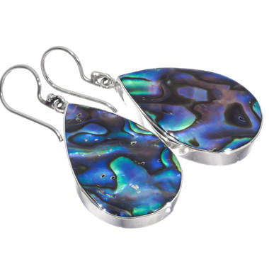 925 Silver Teardrop Pear Blue Paua Abalone Shell Sterling Earrings, 1 1/4"