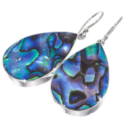 925 Silver Teardrop Pear Blue Paua Abalone Shell Sterling Earrings, 1 1/4"