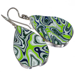 925 Silver Gorgeous Green Blue White Fordite Sterling Drop Earrings, 1 1/8"