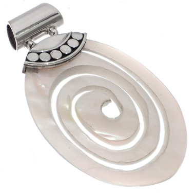 925 Silver White Hand Carving Mother Of Pearl Shell Sterling Pendant,1 5/8"