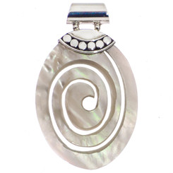 925 Silver White Hand Carving Mother Of Pearl Shell Sterling Pendant,1 5/8"