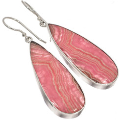 925 Silver Pink Rhodochrosite Slice Sterling Earrings, 1 1/2"