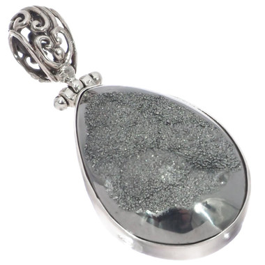 925 Silver  Moonscape Titanium Agate Druzy Drusy Sterling Pendant, 1 1/2"