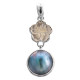 925 Silver Blue Mabe Pearl Mother Of Pearl Shell Flower Sterling Pendant, 1 3/4"