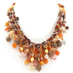 925 Silver Opulent Fall Foliage Crystal Aventurine Jasper Pearl Gems Necklace