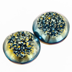 Round Top Notch Lemon Blue Titanium Agate Druzy Drusy 12x12 Cabochon, 1/2"