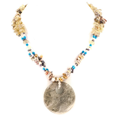 925 Silver Opulent Jasper Pendant Lemon Quartz Pearls Gem Chips Necklace, 18"