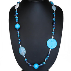 925 Silver Turquoise Lapiz Gemstone Long Necklace, 35"