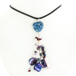 925 Silver Opulent Sodalite Red Garnet & Pearls Sterling Black Rope Necklace