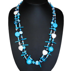 925 Silver Turquoise Mother Of Pearl Gemstone Pearl Long Necklace, 35"