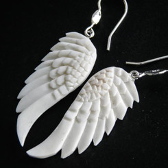 925 Silver Handcrafted Eagle Angel Wings Bison Bone Sterling Earrings, 1 3/4"