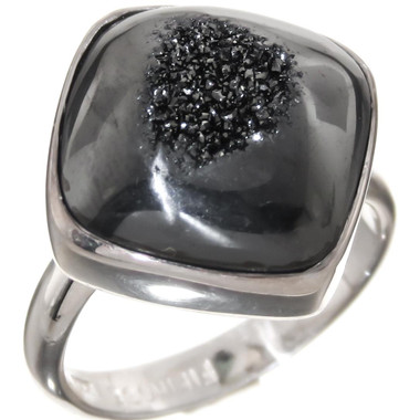 925 Silver Us-made Black Titanium Druzy Drusy Sterling Adj Sz 7 Ring