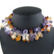 925 Silver Opulent Amethyst Citrine Crystal Raw Stone Choker Necklace, 17"