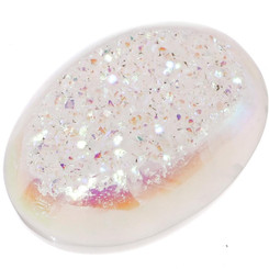 Oval White Opal Titanium Agate Druzy Drusy 33x24mm Cabochon US Made, 1 1/4"