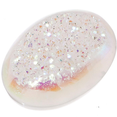 Oval White Opal Titanium Agate Druzy Drusy 33x24mm Cabochon US Made, 1 1/4"