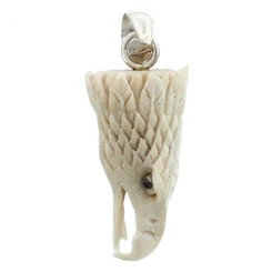 925 Silver Hand Carved Eagle Head Deer Antler Sterling Pendant, 1 1/4"