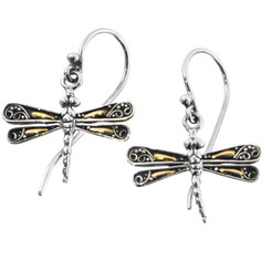 925 Silver Bali Handmade Dragonfly 18k Gold Plated Sterling Earrings, 7/8"