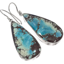 925 Silver Genuine Blue Persian Turquoise Sterling Dangle Drop Earrings, 1 1/2"