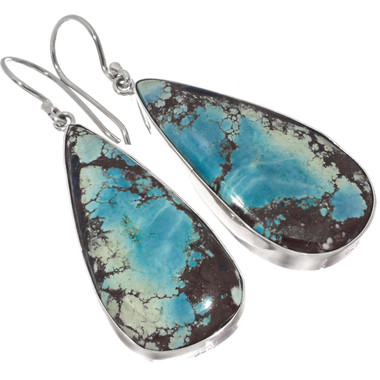 925 Silver Genuine Blue Persian Turquoise Sterling Dangle Drop Earrings, 1 1/2"