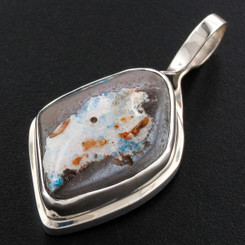 925 Silver Colorful Australian Boulder Opal In Heavy Sterling Pendant