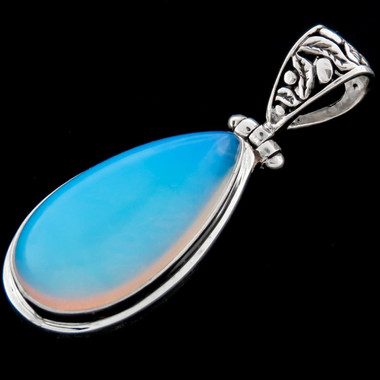 925 Silver Big Opalite Teardrop Gemstone Pendant, 1 9/16"