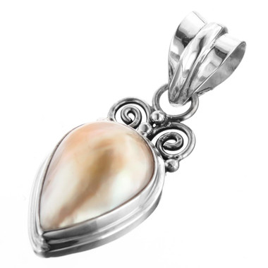 925 Silver Champagne Mabe Pearl Sterling Pendant, 1 3/16"