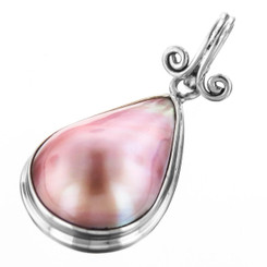 925 Silver 19mm Teardrop Pink Mabe Pearl Sterling Pendant, 1 3/16"