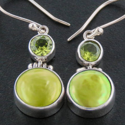 Green Biwa Culture Pearl Natural Peridot Sterling Silver Earrings, 3/4"