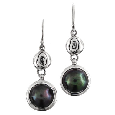 925 Silver Peacock Biwa Freshwater Pearl Sterling Earrings, 1"