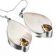 925 Silver Mother Of Pearl Shell Citrine Sterling Earrings, 1"