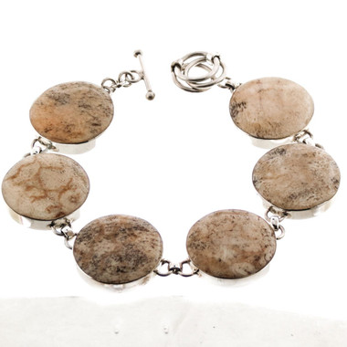 Clearance! 925 Silver Round Natural Sponge Coral Sterling Bracelet, 7"-8"