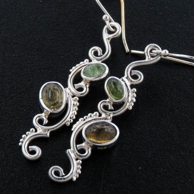 925 Sterling Silver Green Tourmaline Drop Earrings, 1 1/2"