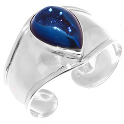 1 7/8" Wide Pear Cobalt Blue Titanium Druzy 925 Silver Bracelet, 7"