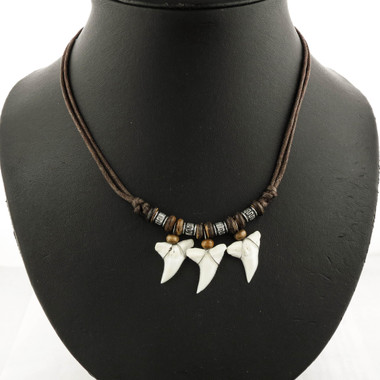 Triple White Tip Tooth Teeth Pendant Necklace, 5/8"