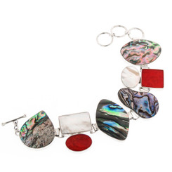 925 Silver Paua Coral Mop Shell Links Sterling Bracelet