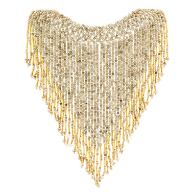 Chandelier Khaki Beige Handmade Seed Beads Pyramid Fringe Bib Tassel Necklace