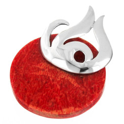 925 Silver Red Coral Handmade Sterling Pendant, 1 7/16"