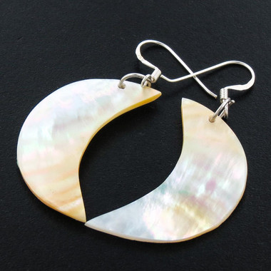 Quarter Crescent Moon Genuine Goldlip Mother Of Pearl Oyster Shell Earrings