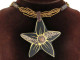 Flower Sono Wood Handpainted Bronze Beads Necklace, 2 3/8"