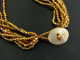 Flower Sono Wood Handpainted Bronze Beads Necklace, 2 3/8"