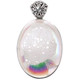 925 Silver Oval White Opal Titanium Druzy Drusy Sterling Pendant, 2 1/4"