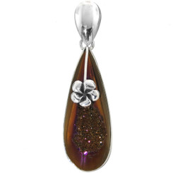 925 Silver Us-made Chocolate Brown Titanium Druzy Sterling Pendant, 2"
