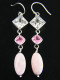 925 Silver White And Pink Quartz Mother Of Pearl Shell Earrings, 2"