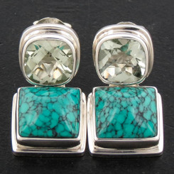 925 Silver Turquoise Green Amethyst Sterling Post Earrings, 1"