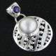 925 Silver White Pacific Ocean Mabe Pearl Amethyst Sterling Pendant, 1 1/2"