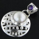 925 Silver White Pacific Ocean Mabe Pearl Amethyst Sterling Pendant, 1 1/2"