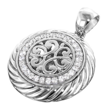 925 Silver Sparkling Bali Handcrafted Sterling Pendant, 1 1/16"