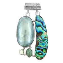 925 Silver Paua Nautilus Shell Tourmaline Sterling Pendant, 2 3/16"