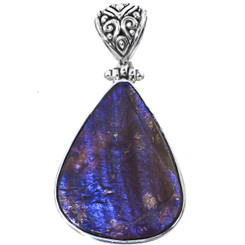 925 Silver Genuine Iridescent Canadian Ammolite Sterling Pendant,  1 5/8