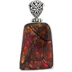 925 Silver Genuine Iridescent Canadian Ammolite Sterling Pendant,  1 5/8